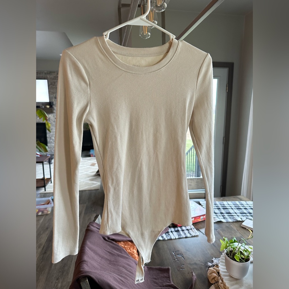 NUUDS Ribbed Long Sleeve Bodysuit - Bone - SMALL